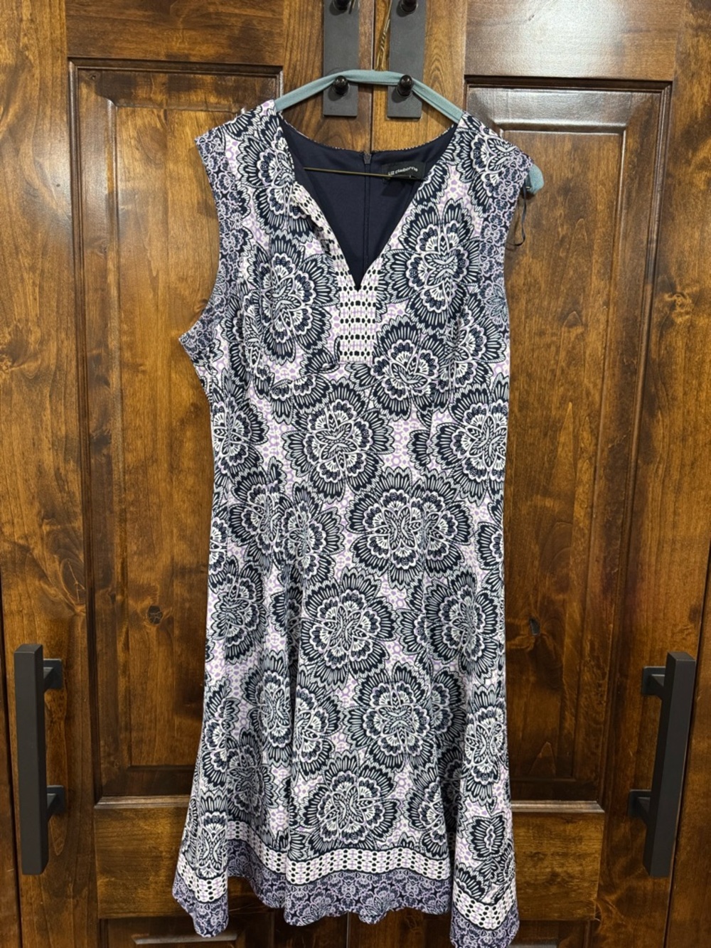 Liz Claiborne Navy and Light Pink Floral Midi Dress